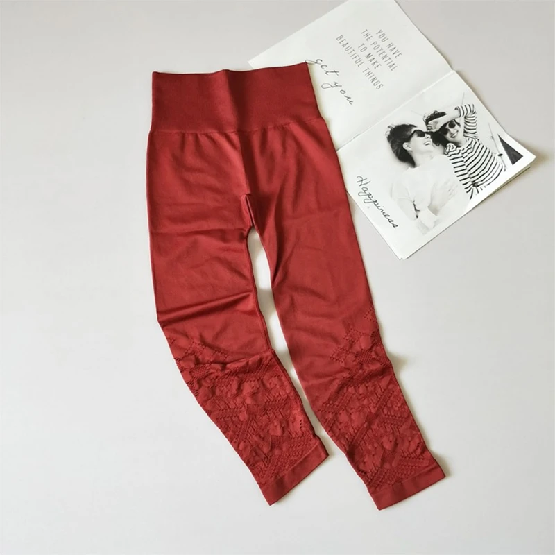 Skup Oyoo Hollow Out czerwony wysokiej talii spodnie jogi Sexy kwiat wycięcie sportowe legginsy sportowe Push Up bez szwu Fitness rajstopy dla kobiety
