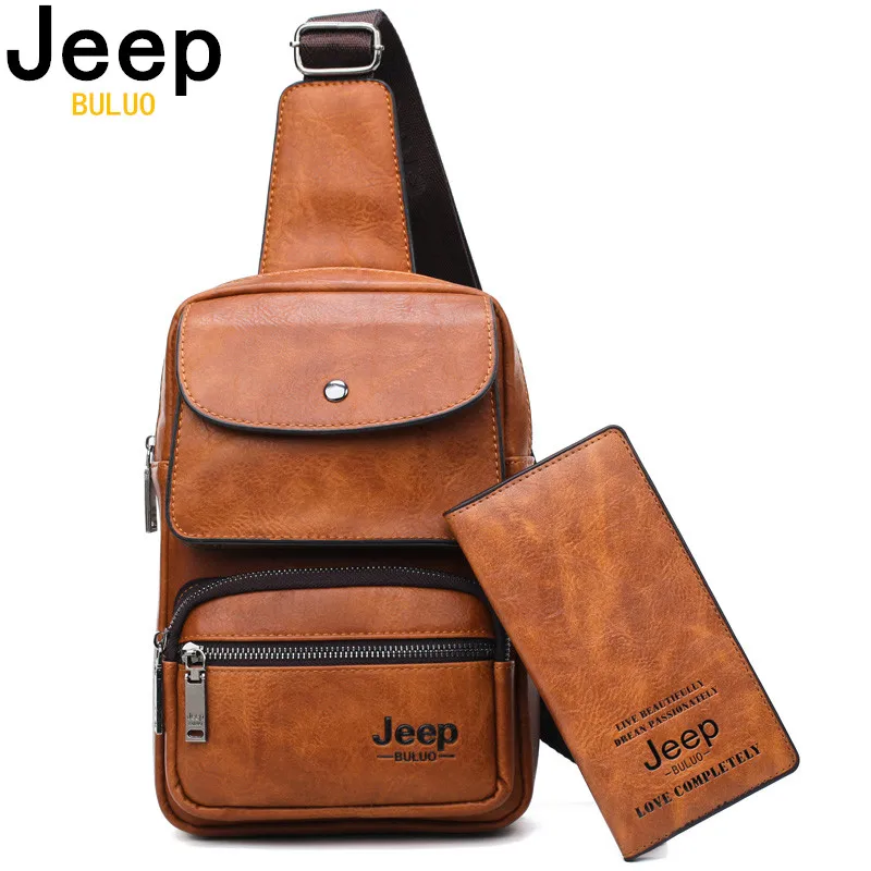 Мужская заплечная сумка из спилка jeep buluo оранжевая однолямочная комплект сумки и