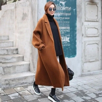 Зимняя шерстяная куртка, женские теплые пальто, корейские свободные длинные рукава, женские толстые x-длинные пальто, высокое качество, повседневные шерстяные куртки для женщин - Цвет: caramel Colour