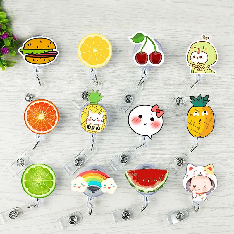 

10pcs Summer fruit Retractable Badge Reel Students Nurse Exhibition Pull Key ID Name Card Badge Holder School Supply