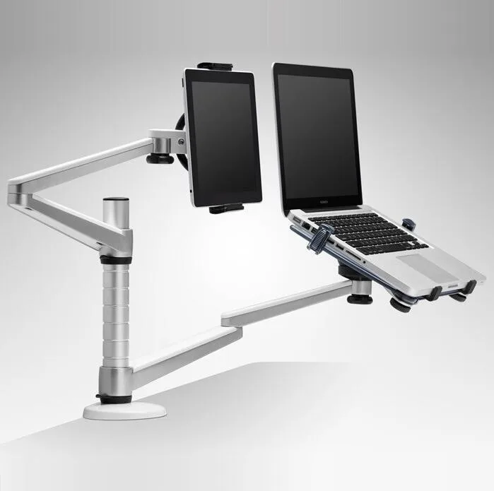 

dual arm stand notebook table Desk Aluminum tablet laptop holder for 10-15" laptop & 7-10" Tablet stand mount Adjustable Rotable