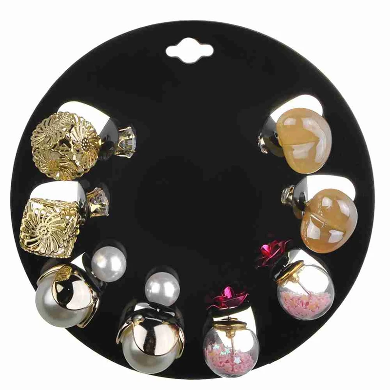 

DANZE 4 Pairs Women's Front Back Double Sided Stud Earring Set Heart Flower Hollow Beads Rhinestone Resin Earring Brinco Jewelry