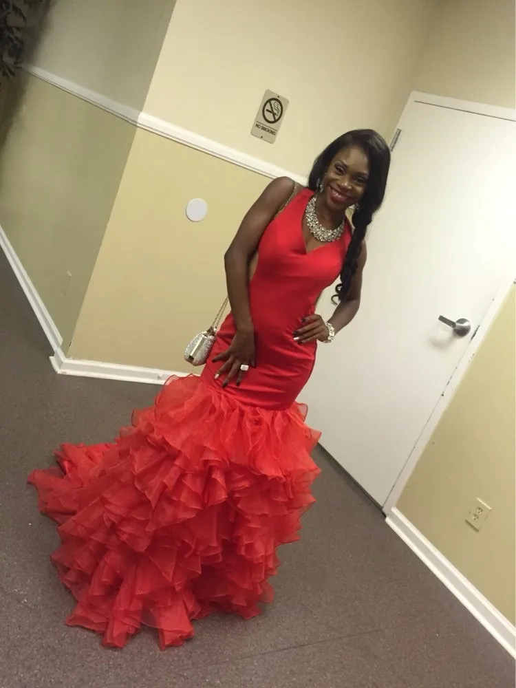 Rode Mermaid Avondjurk Lange 2016 Ruche Rok