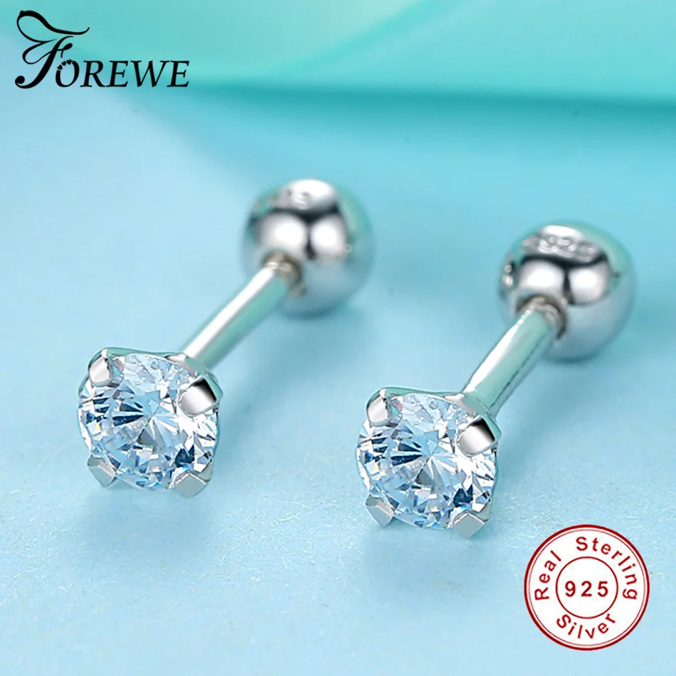 

FOREWE Authentic 925 Sterling Silver Crystal CZ Earrings for Women Girls Classic Forever Round Stud Earrings Silver Jewelry Gift