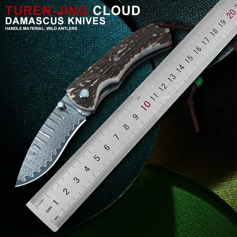 

TUREN- Damascus knife high hardness tacitial pocket folding blade knife outdoor camping survival professional pocket knives