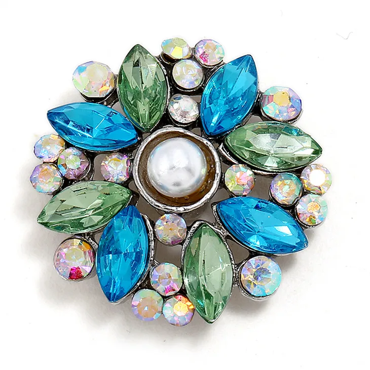 

New Beauty Rhinestone Green style Flowers metal 25mm snap buttons fit 18mm snap jewelry wholesale KZ1490