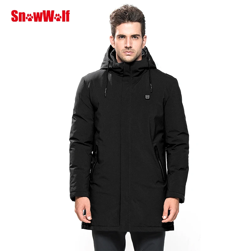 

SNOWWOLF New Winter Outdoor Heated Man Duck Down Jacket Hooded Zipper Windproof Waterproof Male Coat For Camping Hiking