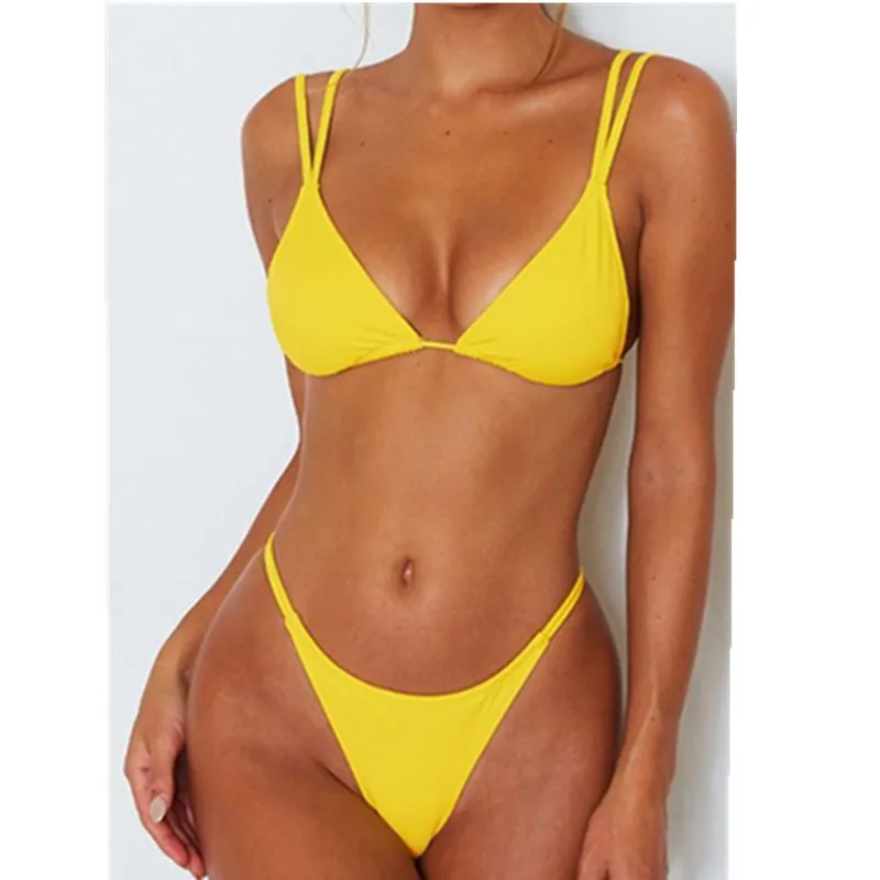 

Solid Swimwear Women Bandage Bikini Set Push-up Padded Bra Swimsuit Triangle Swimsuits Female Bathing Suit