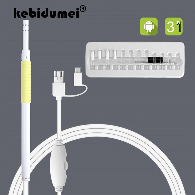 Endoscopio de oído 3 en 1, otoscopio médico, endoscopio de cavidad Oral, dispositivo de inspección Dental, cuchara Visual para oreja, OTG para Android