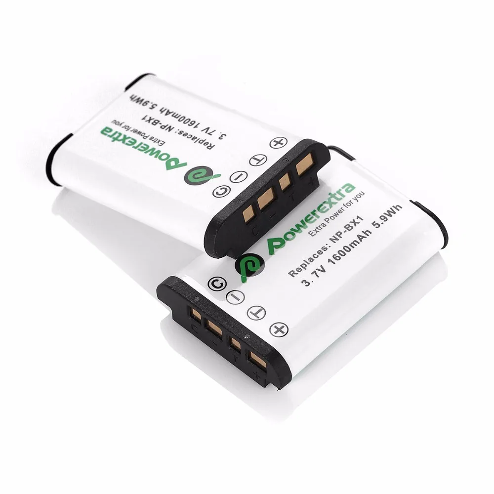 Powerextra 2pcs 1600mAh 3.7v Battery NP BX1 NPBX1 Li ion Camera Battery For Sony Cyber shot DSC