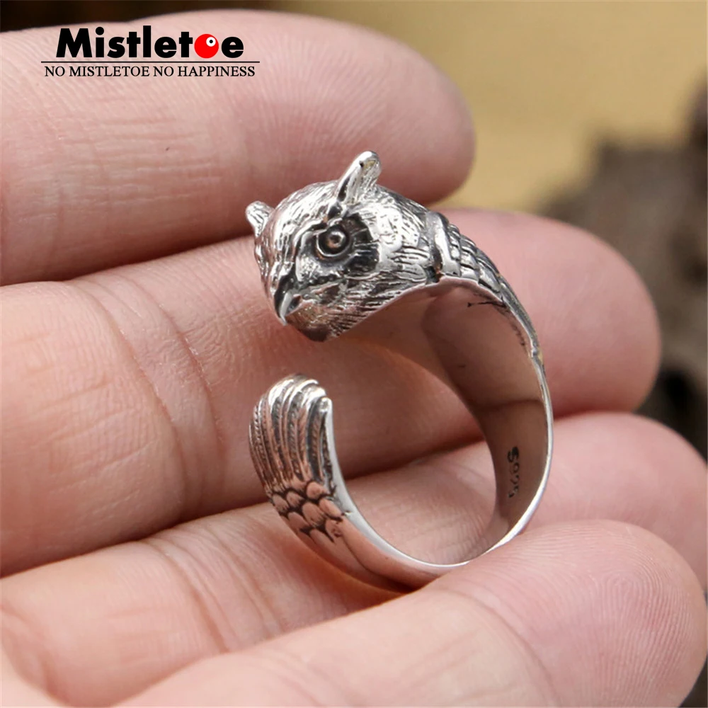 Genuine 100% 925 Sterling Silver Vintage Punk Locomotive Animal Wise Owl Ring For Women Men Fashion Jewelry