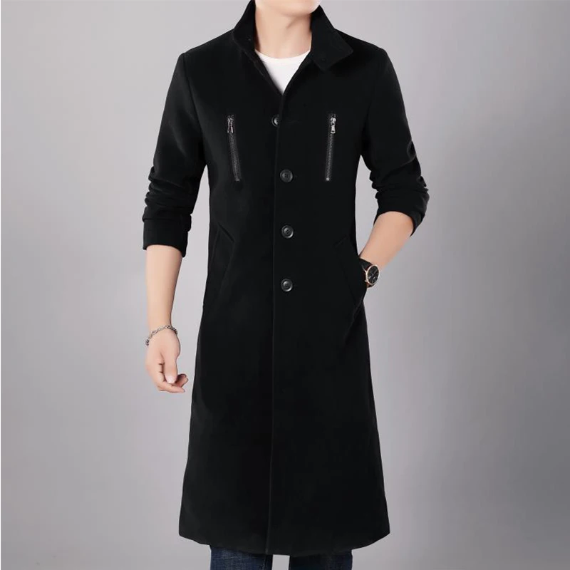Новое поступление, модная мужская ветровка, длинное осенне-зимнее пальто, красивое элегантное шерстяное пальто свободного покроя, Толстого размера плюс S-4XL