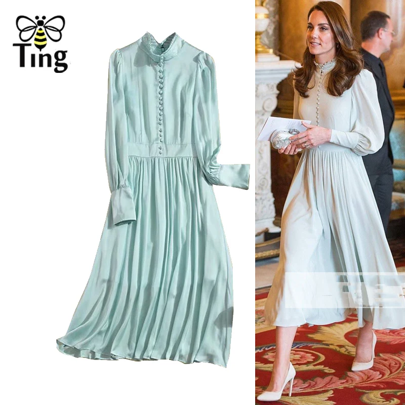 

Tingfly New Designer Kate Middleton Princess Style Elegant Party Dresses Single Breated Button Midi Long Dress Vintage Vestidos