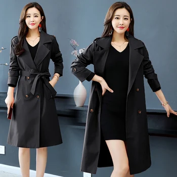 

2019 New Spring Long Trench coat women Fashion Classic Double Breasted Belt High quality Trench coat Casual Business Outerwear