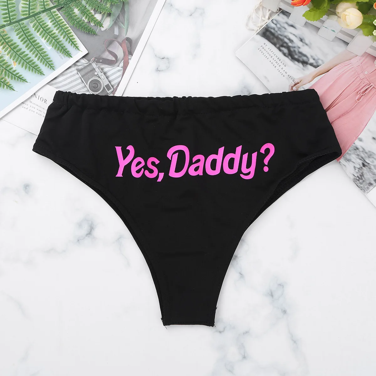 Для женщин женские Yes Daddy буквенный принт Мягкий хлопок нижнее белье с низкой посадкой озорной эластичный пояс трусы нижнее белье трусы - Цвет: Black