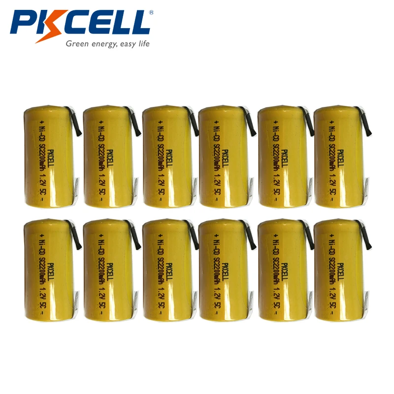 

12PCS PKCELL NiCd Rechargeable Battery Sub C SC 1.2V 2200mAh Ni-Cd Batteries & Tabs