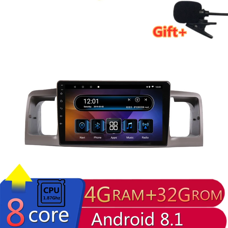 

9" 4G RAM 8 cores Android Car DVD GPS Navigation For Toyota Corolla EX Corolla E120 audio stereo car radio stereo bluetooth