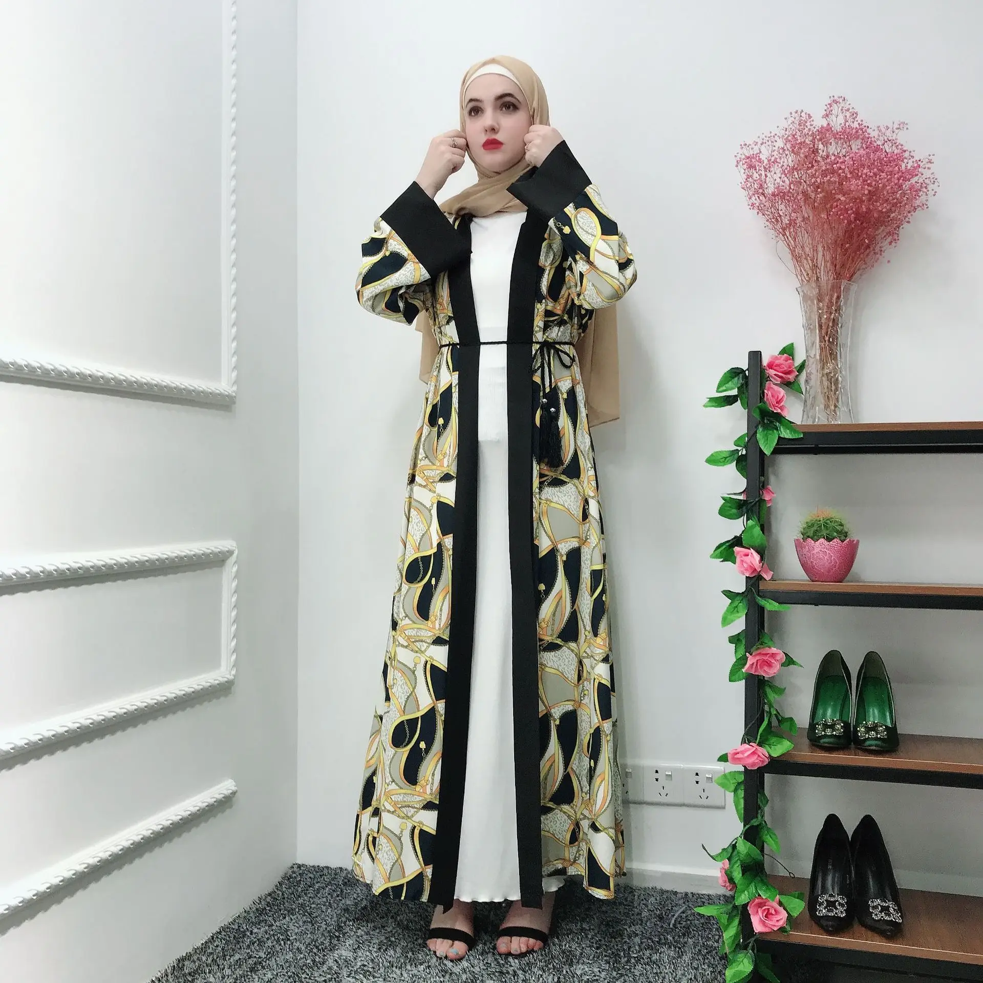 Кимоно большого размера abaya Kimonos Musulmane женское длинное цветочное длинный кардиган платье Дубай турецкий исламский, арабский молитвенный