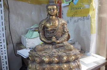 

Tibetan Folk Old Temple Copper Bronze Amitabha Tathagata Sakyamuni Buddha Statue