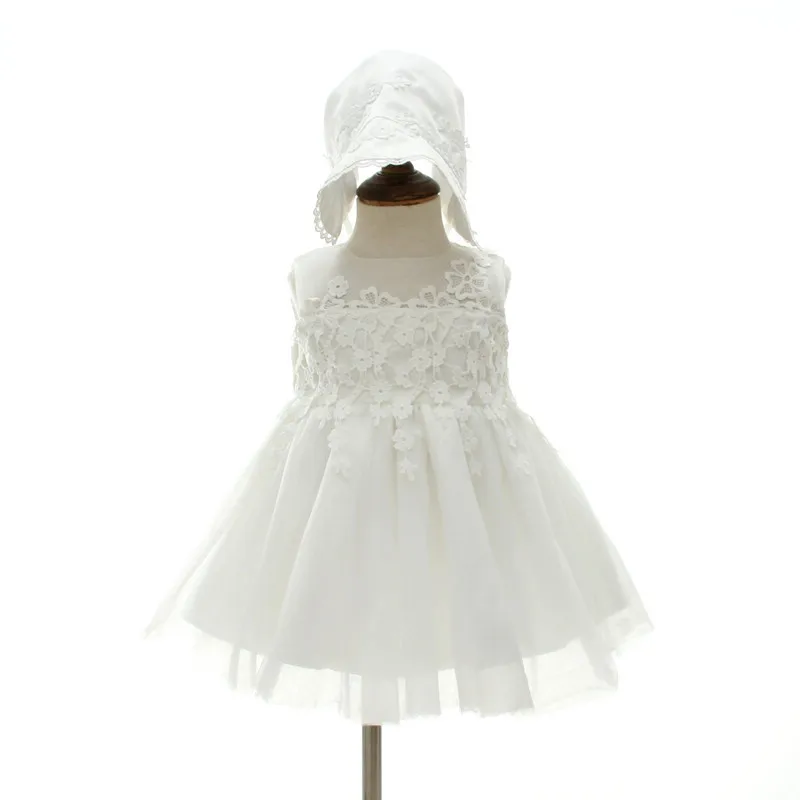 Beaded Embroidery Baby Christening Lace Gown Bow Baptism Dress with Coat Bonnet