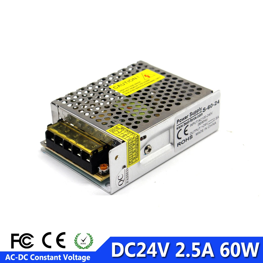 

Universal DC24V 2.5A 60W Switching Power Supply Driver Transformer 100-240V AC To DC 24V SMPS for LED Strip Lighting CCTV Print
