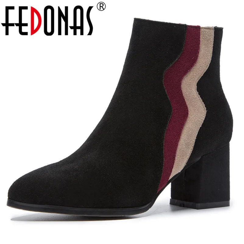 

FEDONAS Retro Genuine Leather Women Chelsea Boots Brand Winter Warm Short Ankle Boots Platform Single High Heels Ladies Shoes