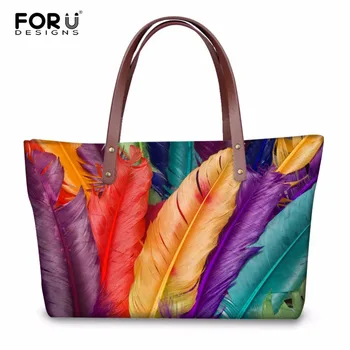 

FORUDESIGNS Large Handbags Women Messenger Bags Colorful Feather Pattern Women's Casual Cross Body Handbag Bags for Female Bolsa