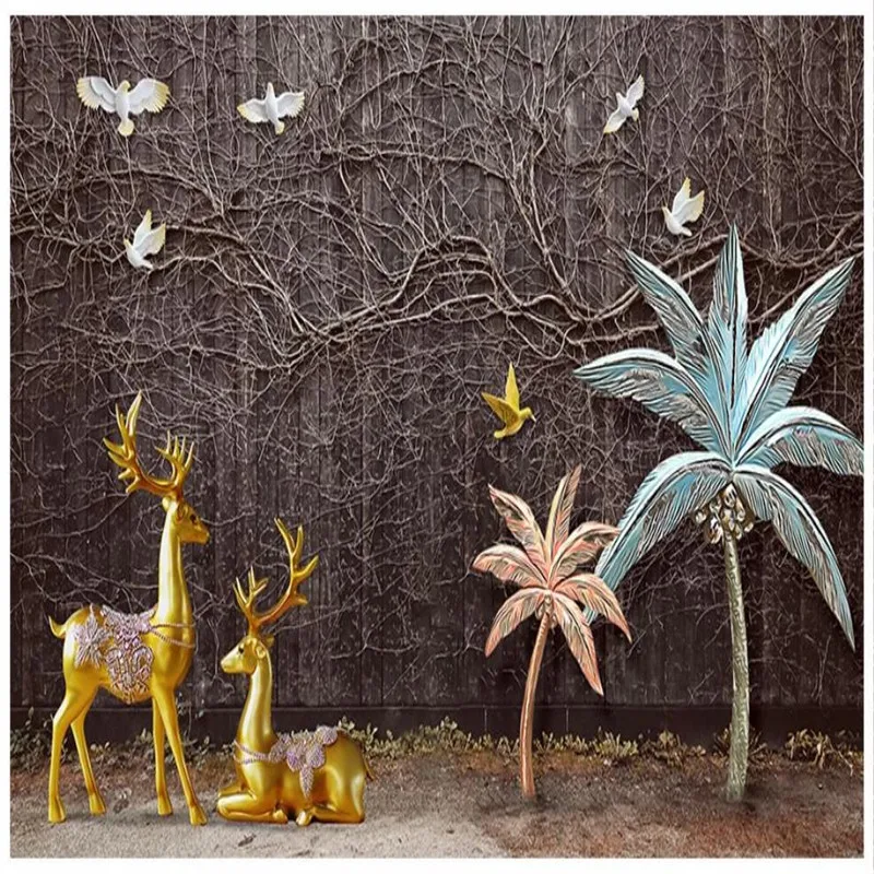 Custom wallpaper modern 3D three-dimensional golden elk landscape background wall painting Custom wallpaper modern 3D three-dimensional golden elk landscape background wall painting