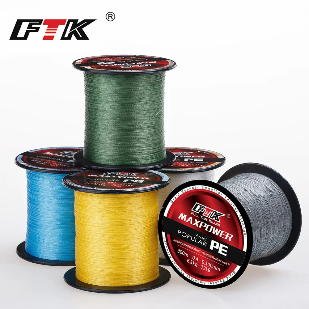 

FTK 300M PE Fishing Line 4 Strands 0.1~0.4MM 13-70LB Strong PE Braided Fishing Line for Sea fishing accessories Fishing