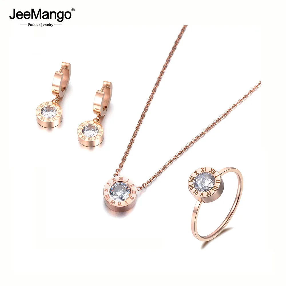 JeeMango Классический круглый 2ct кулон ожерелье серьги кольцо Ювелирные наборы