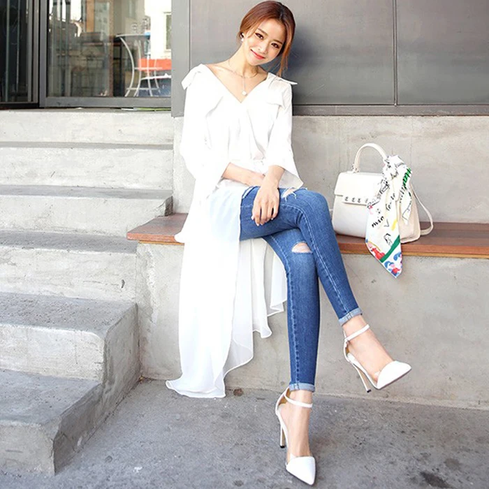 Superaen الربيع والصيف أزياء المرأة الشيفون قميص بلون عارضة فضفاض البرية مزاجه الملابس pluz حجم بلوزة Superaen الربيع والصيف أزياء المرأة الشيفون قميص بلون عارضة فضفاض البرية مزاجه الملابس pluz حجم بلوزة