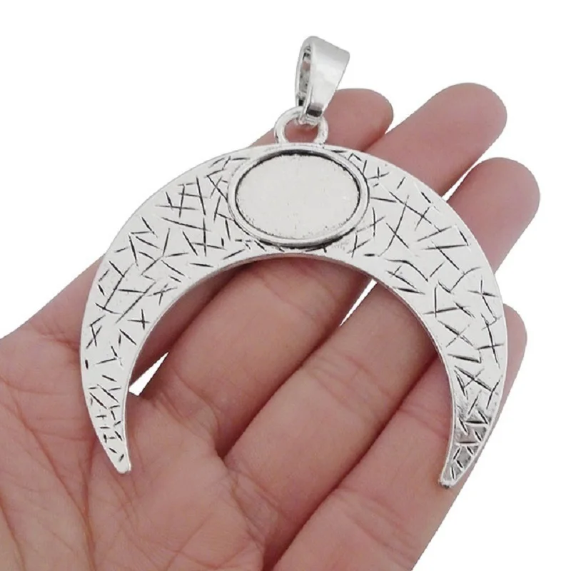 

3 x Antique Silver Large Crescent Moon Double Horn Charms Pendants for Necklaces Jewelry Making Findings 75x66mm