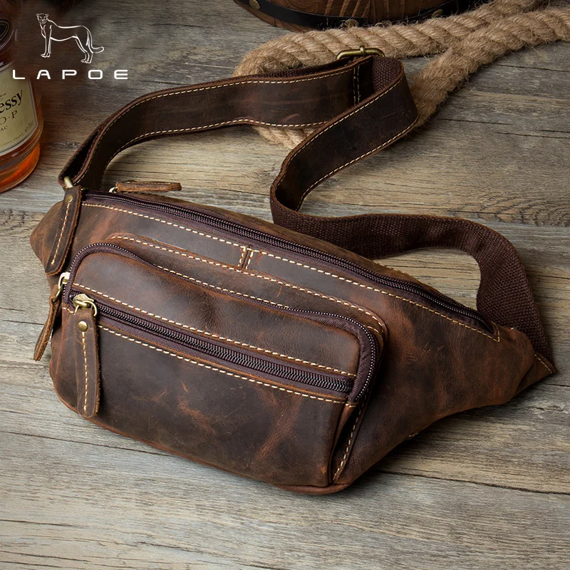 Поясная Сумка Crazy Horse из натуральной кожи для мужчин|men waist bag|waist bagfanny bag |
