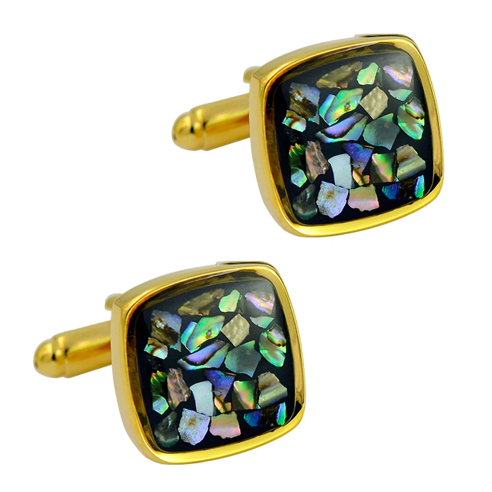 gold colorful mother of pearl cufflink square black bullet cufflink high end brass cufflinksin