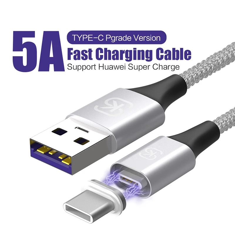 

Magnetic Cables usb Type C 5A QC 4.0 Super Fast Charging For huawei P10 20 mate 20 pro honor 10 20 phone Data SIKAI silver black