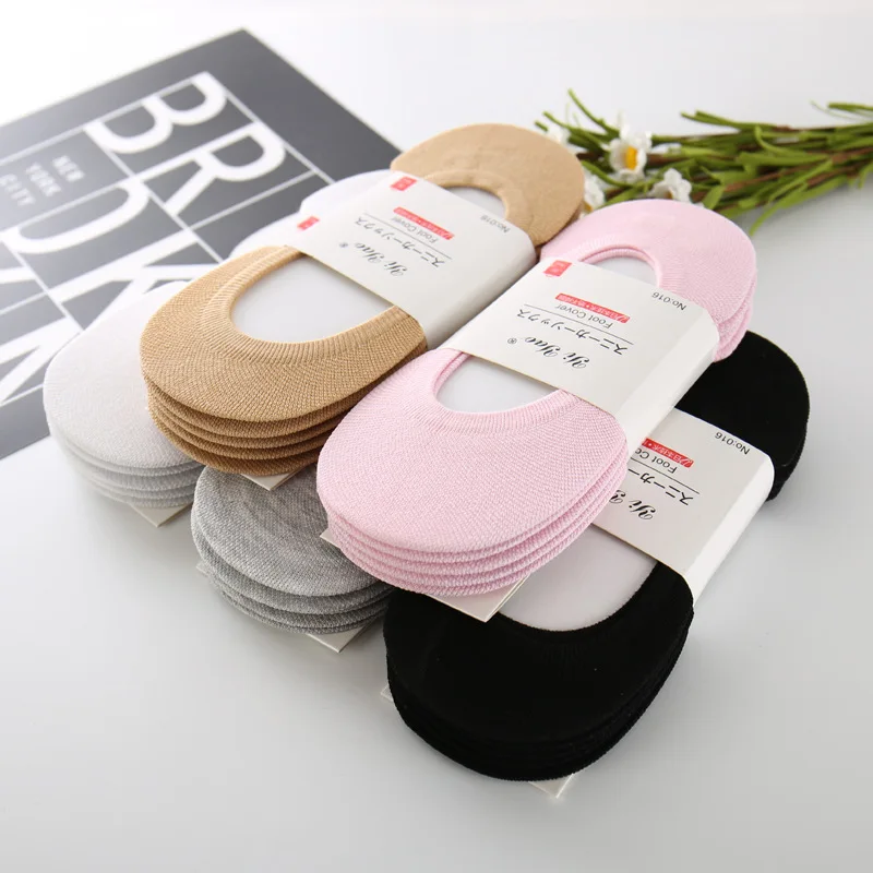 

New Women's Socks summer cotton invisible Ladies boat magic seamless head bottom socks solid color non-slip shallow 5pairs/lot