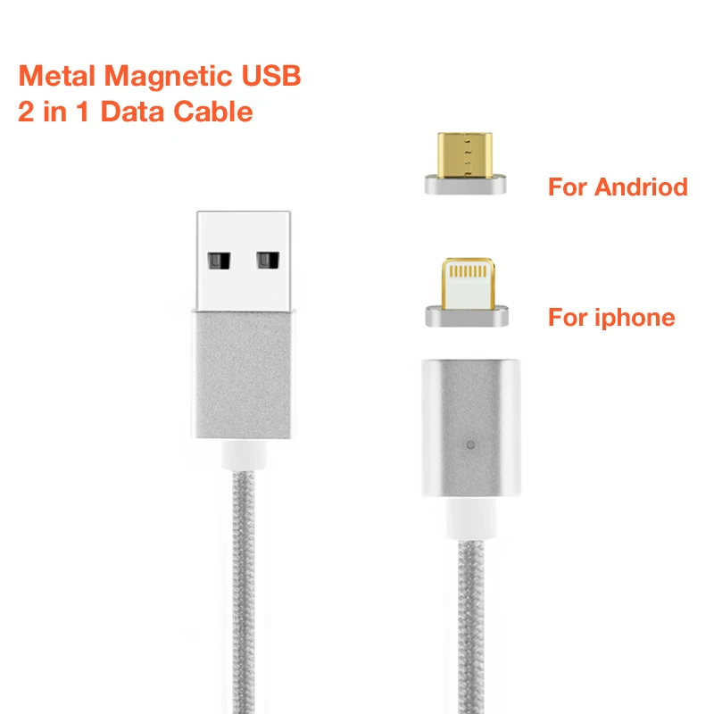 2 в 1 Магнитный нейлоновый плетеный кабель Lightning для быстрой зарядки Iphone 6 Xiaomi 4C 2S