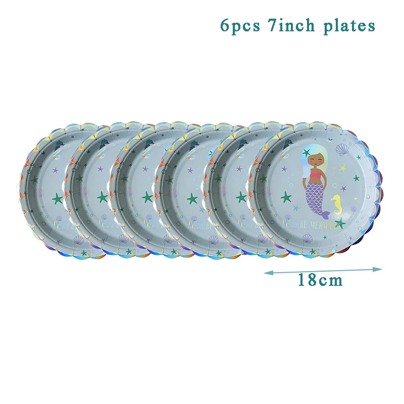 Счастливый плакат "с днем рождения" buting Русалка Вечерние наборы; детский душ декор украшения для детского дня рождения под морем вечерние украшения - Цвет: 6pcs 7inch plates