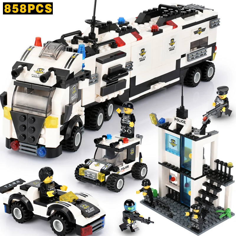 

858PCS SWAT Police Station Building Blocks Compatible LegoINGLY City Police Truck Blocks Sets Creator Assembly Bricks Toys Kids