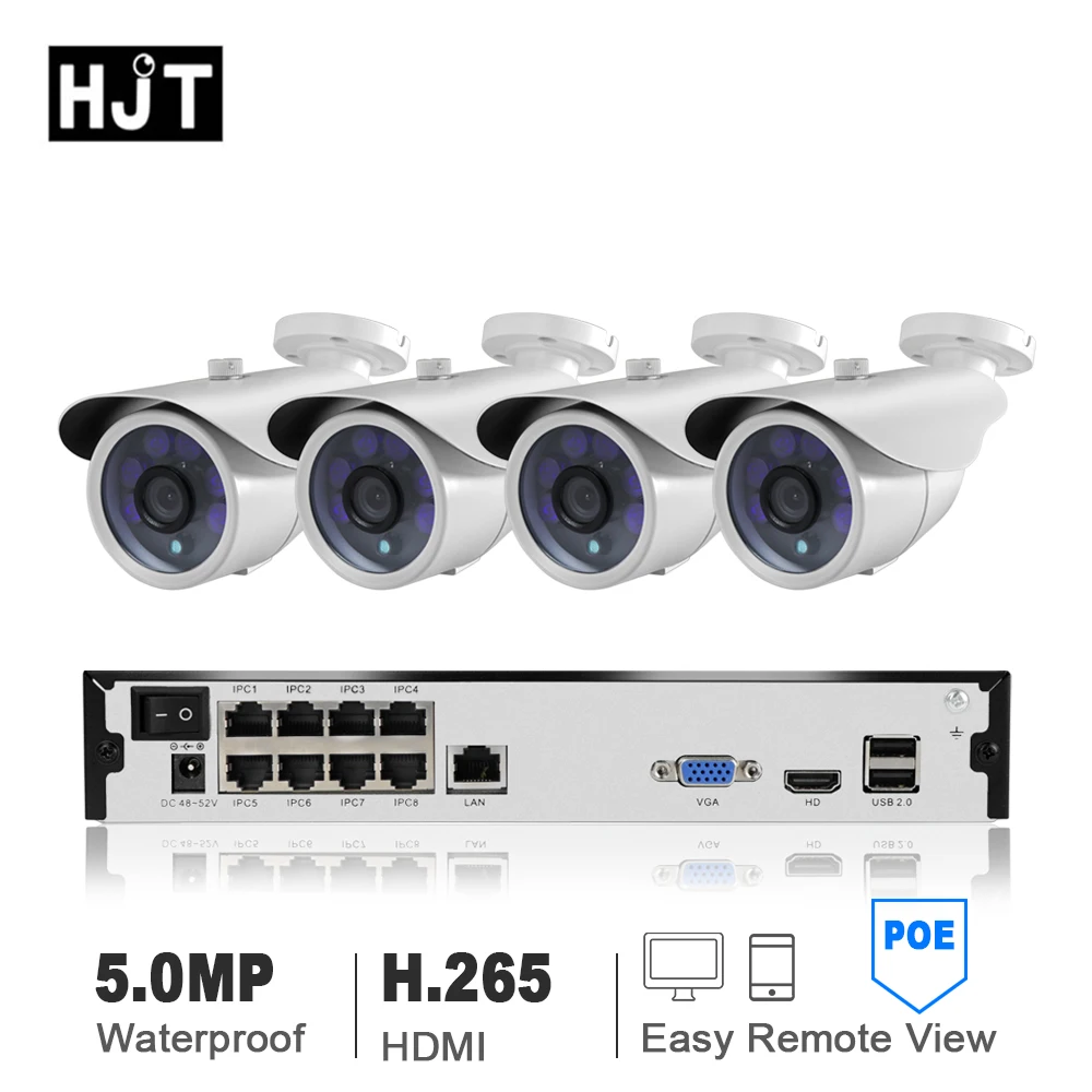 

HJT 4CH / 8CH wired network camera 5.0MP POE P2P 48v white H.265 CCTV camera infrared night vision motion detection