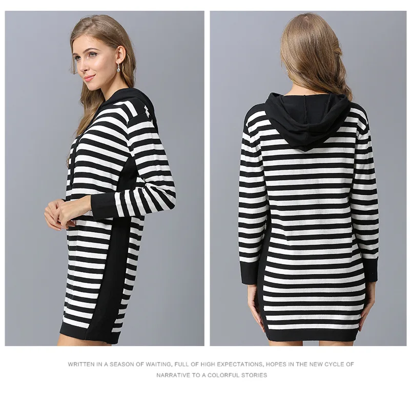 Europe and the United States autumn new simple sweater women striped long loose hooded hooded sweater sweater (15)
