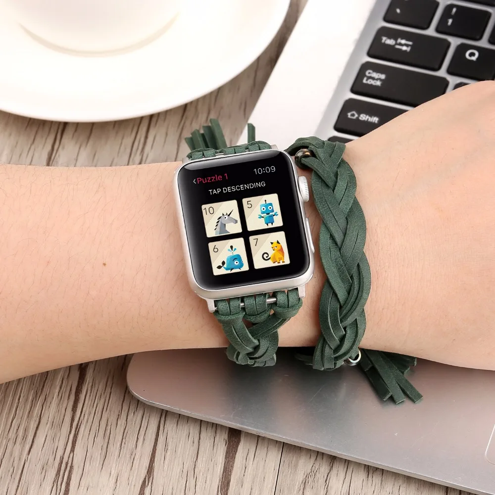 Ремешок плетеный кожаный для Apple Watch 42 мм 38 регулируемый браслет iWatch Series 1 2