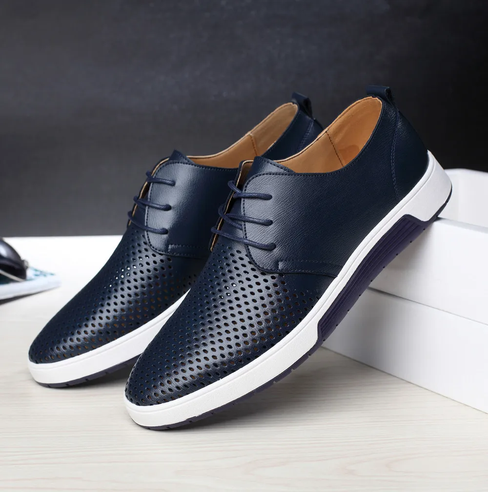 

KLV Men's Boy's Ballroom Tango dance shoes Summer Men's Summer Breathable Business Leisure Hollow Solid Leather Shoes#3