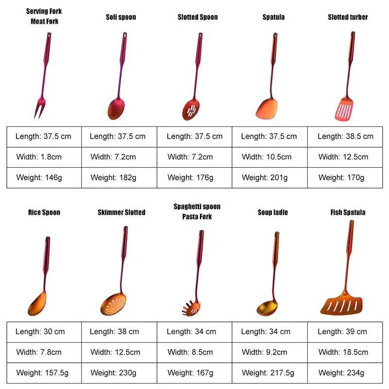 10 шт./компл. Кухня посуда Пособия по кулинарии инструмент Нержавеющая сталь щелевые Тернер ложки с длинной ручкой, половник шумовка золото Еда сервера Кухонные принадлежности набор - Цвет: Rainbow no.3-10pcs