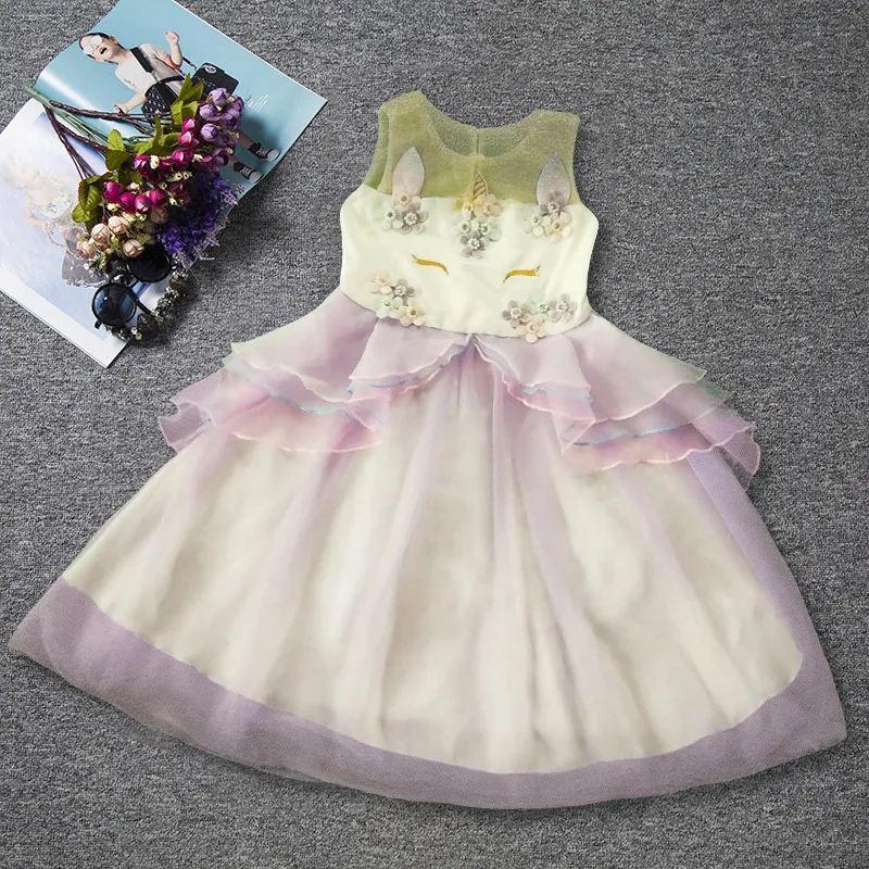 2018 New Girls Dress Flower Kids Party Dresses For Girls Princess Unicorn Dress Mesh Lace Children Costumes Cute Girl Prom Gowns (5)
