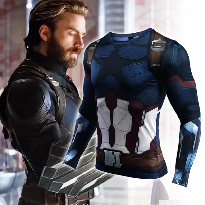 Мужская спортивная рубашка Capitan America с принтом мужская для бега фитнеса сухая