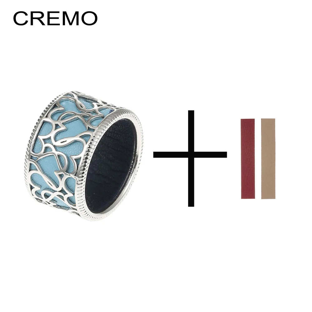 

Cremo Heart Shape Rings For Women Leather Inserts DIY Band Rings Finger Bijoux Femme Silver Finish Minimalist Elegant Jewelry