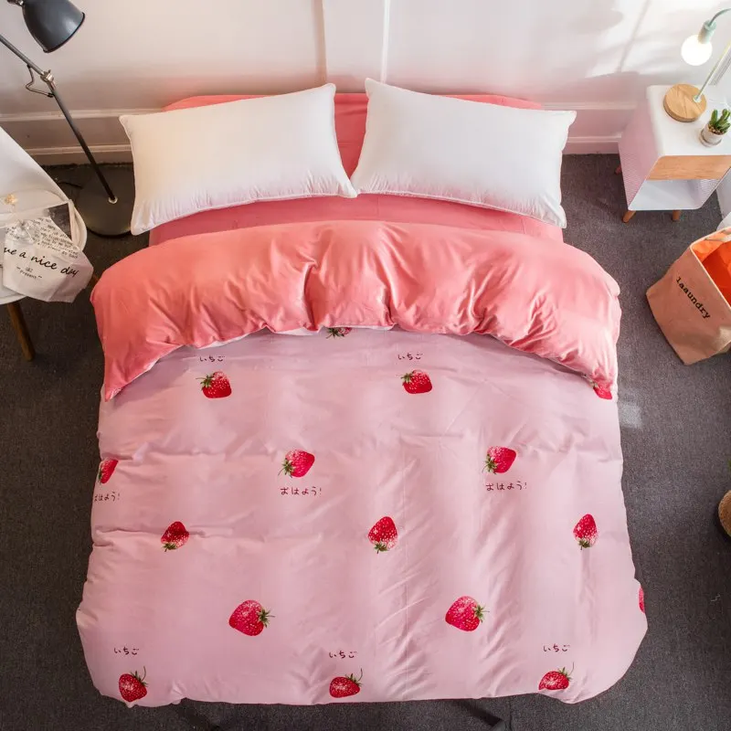 

Home textile Winter warm pink bedding strawberry whale cotton+crystal flannel fleece duvet cover soft kids/adult/girl bedclothes