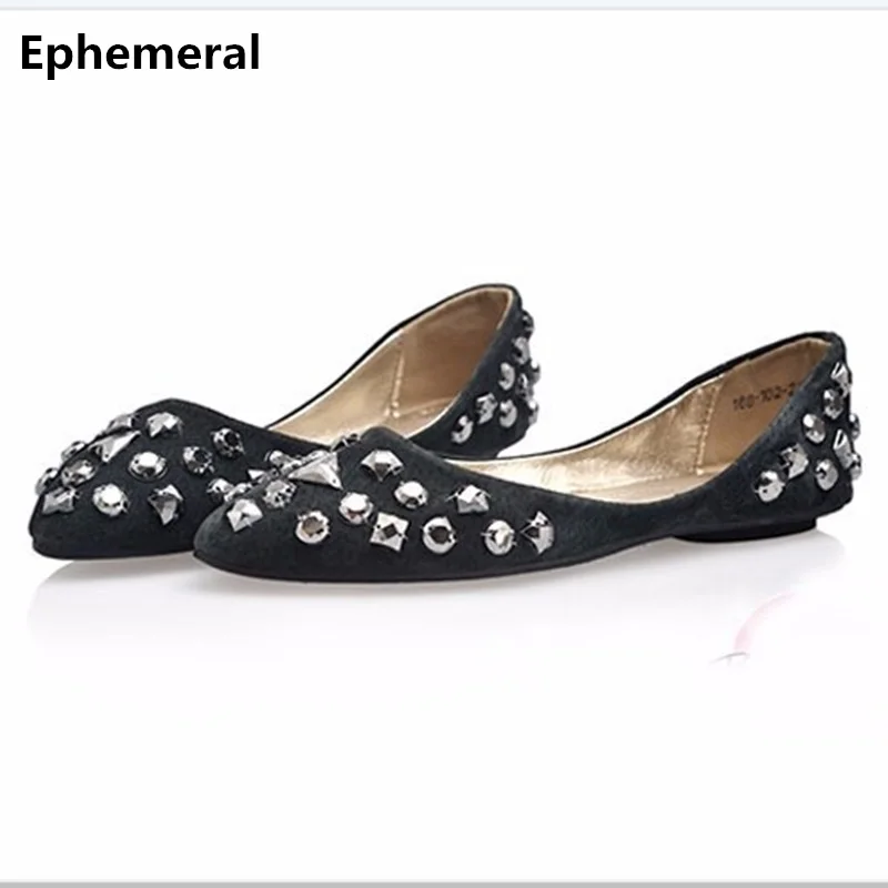 Женская дешевая обувь европейский и американский стиль алмаз нубук Большие размеры(4-15) с острым носком Kvoll обувь на плоской подошве синий