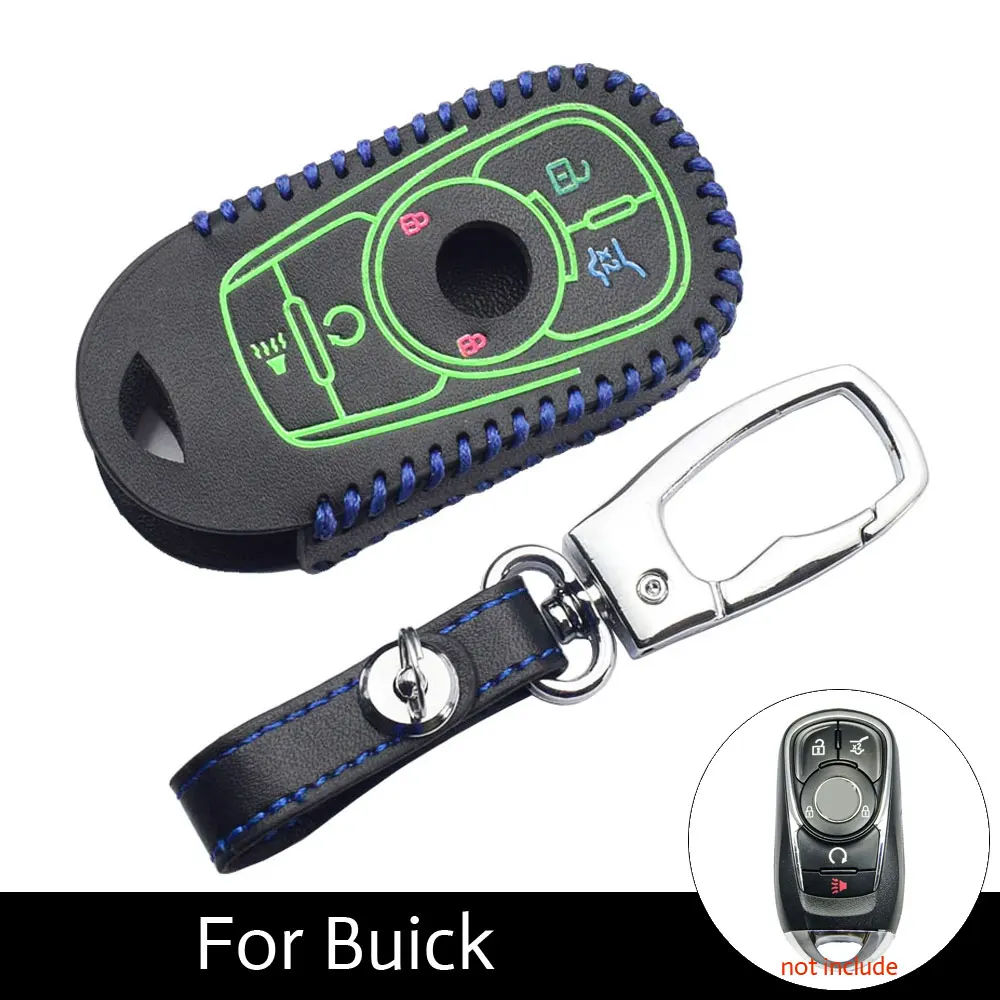

ATOBABI 5 Buttons Leather Car Key Case Keychain For Buick LaCrosse Enclave Envision Opel Astra Smart Keyless Remote Shell Cover
